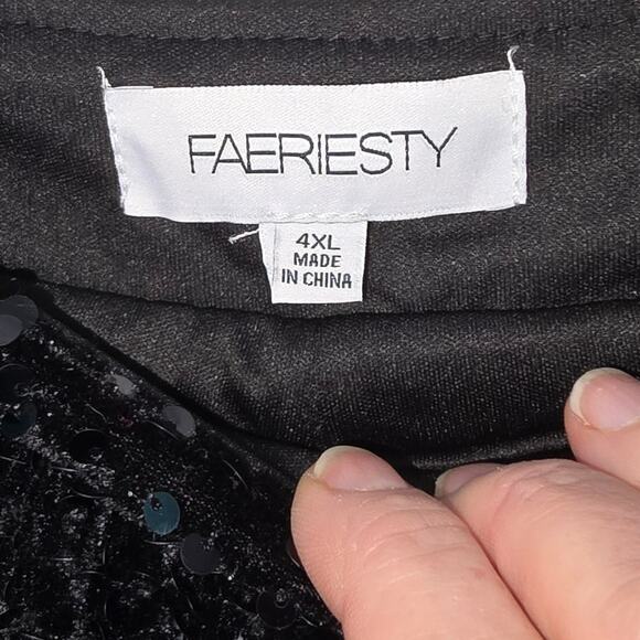 Faeriesty Wide Leg Sequin Pants Velour Black Lined Plus Size 4XL - Picture 4 of 10